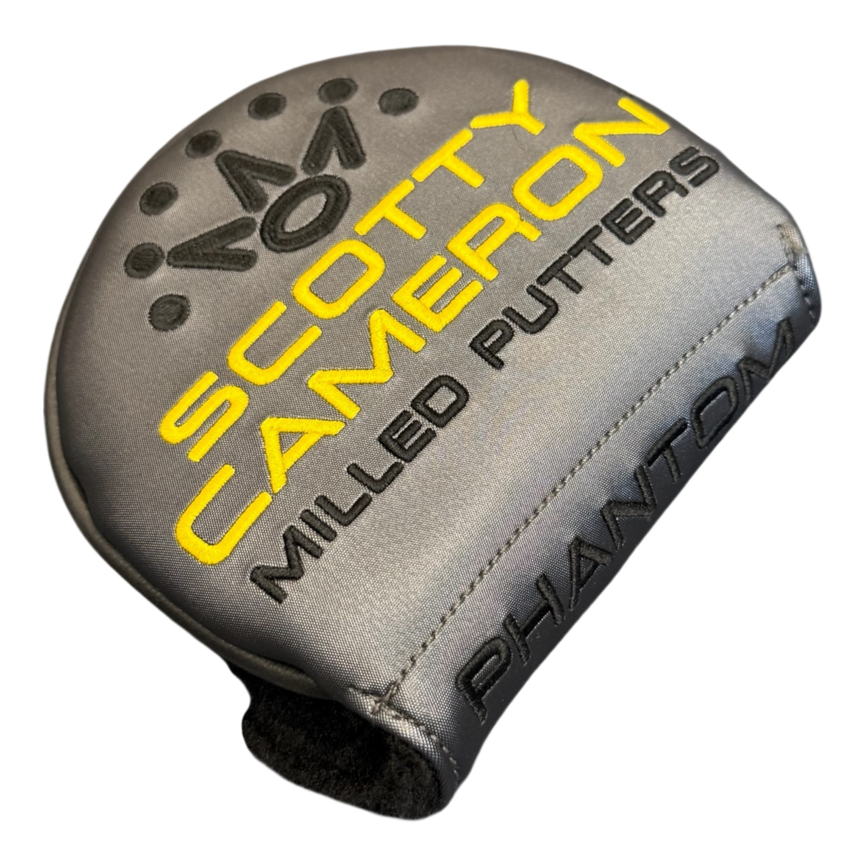 Scotty Cameron putter headcover with branding on a white background