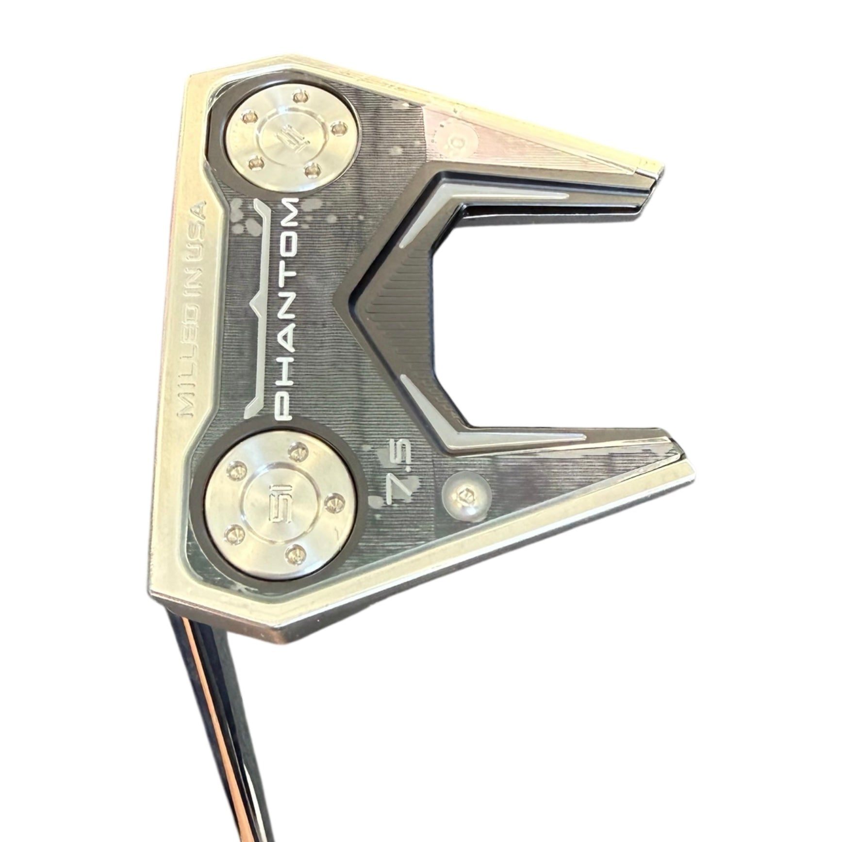 Golf putter head with 'Phantom' branding on a white background