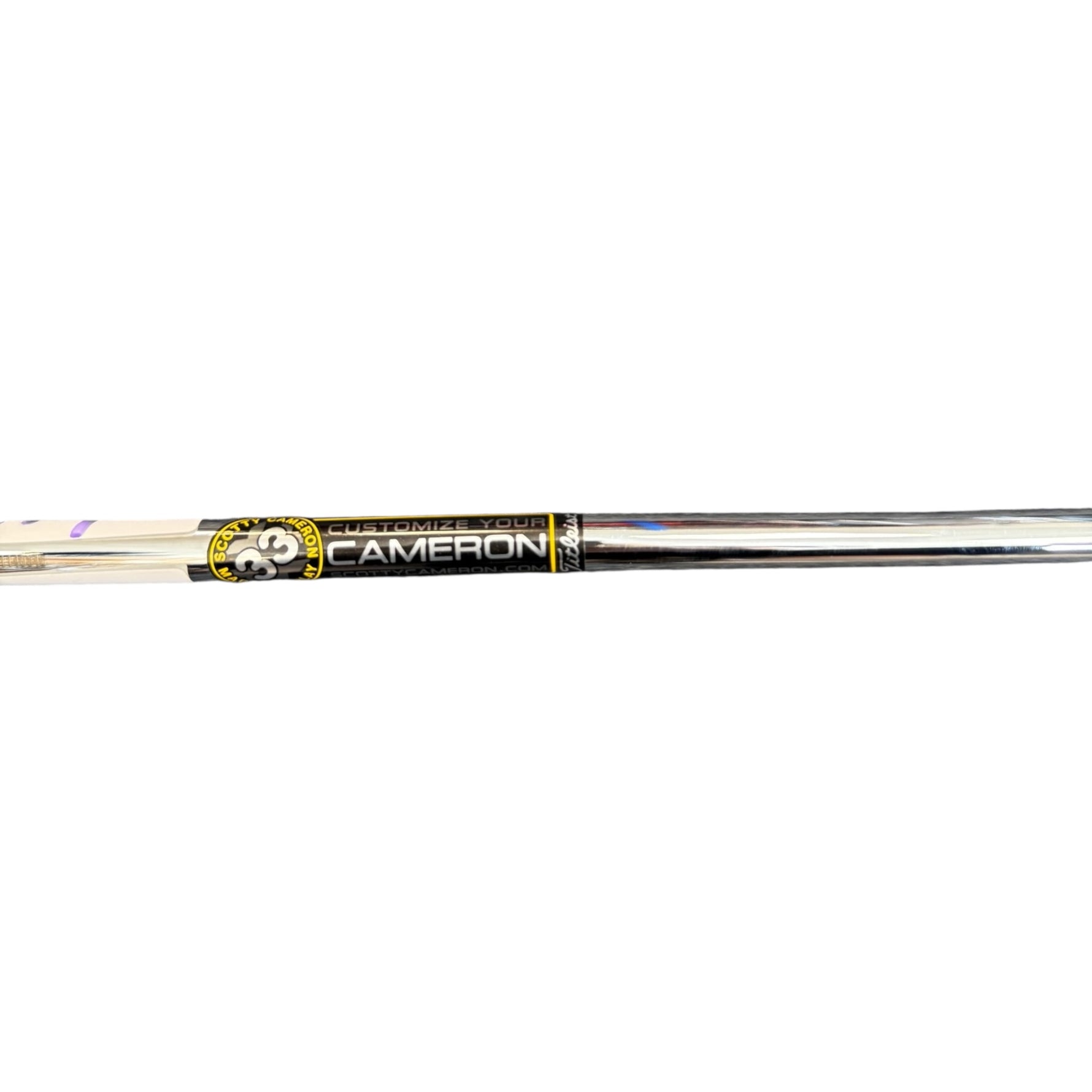 Golf club shaft with 'Cameron' branding on a white background