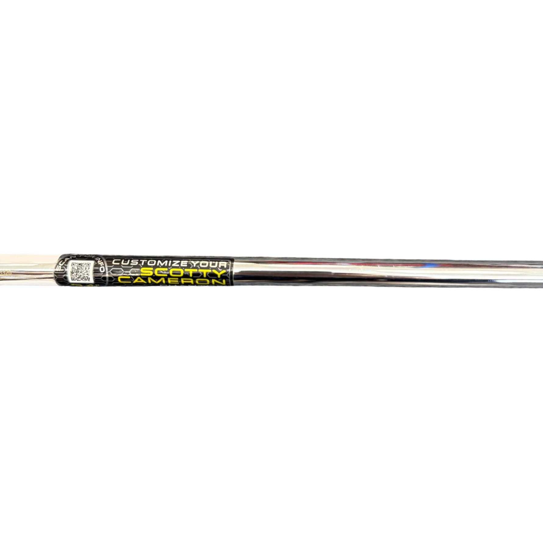 Golf club shaft with Scotty Cameron branding on a white background