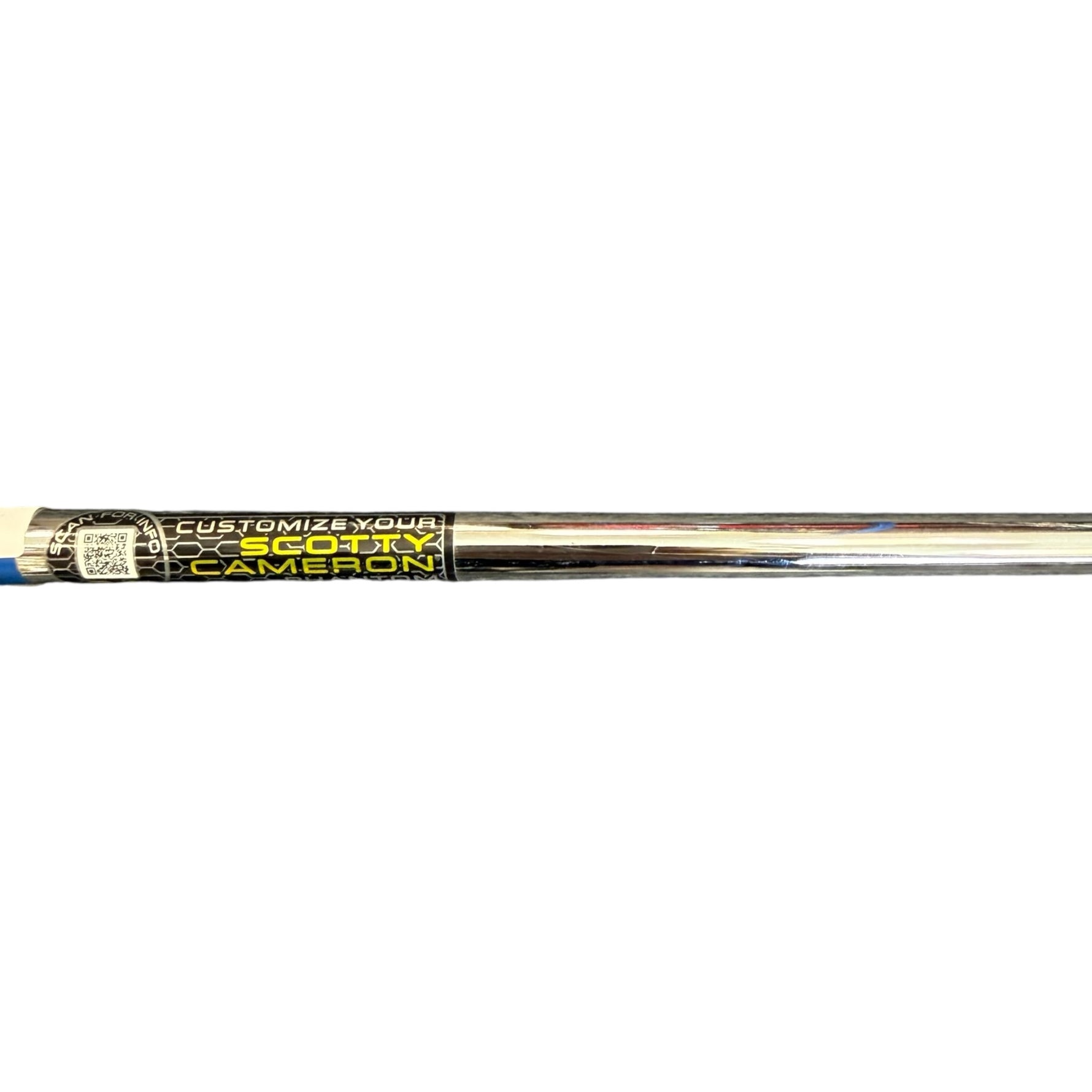 Golf club shaft with Scotty Cameron branding on a white background