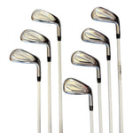 Set of golf clubs with Titleist logo on a white background